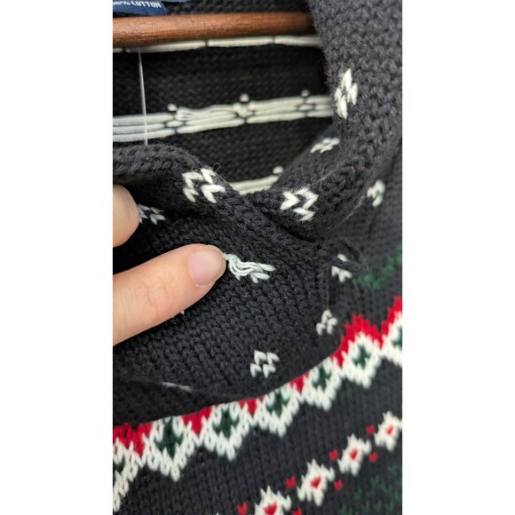 Chaps Ralph Lauren Womens Fair Isle Sweater 1X Shawl Collar Ski Cabincore Cotton - Picture 4 of 10